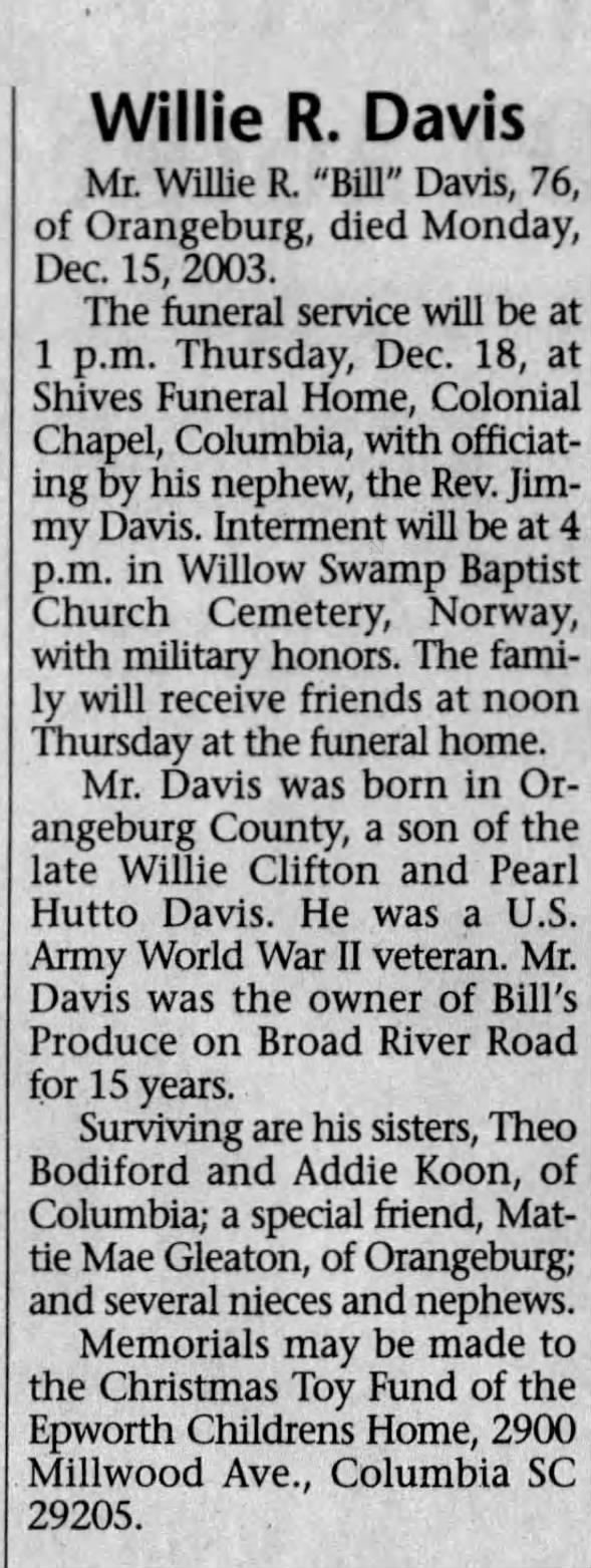 Obituary for Willie R. Davis (Aged 76)